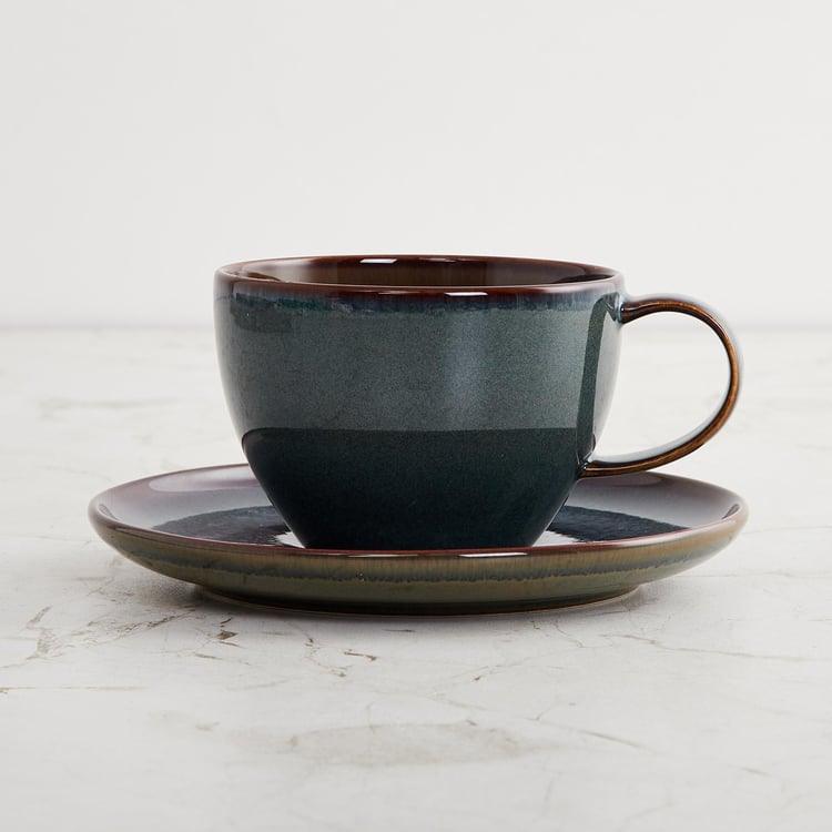 Stoneware - cup and saucer antique blue