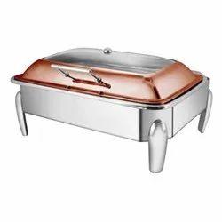 Chafing Dishes - Rectangular Half Glass Rose Gold Lid With Stand