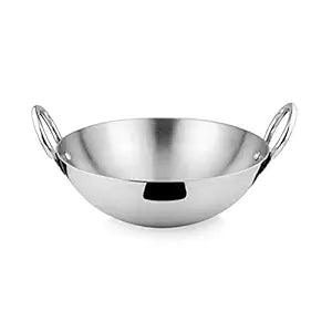 Cookware - 430 Stainless Steel Kadai Without Lid (Hammered/Plain)  Size - 22 Cm