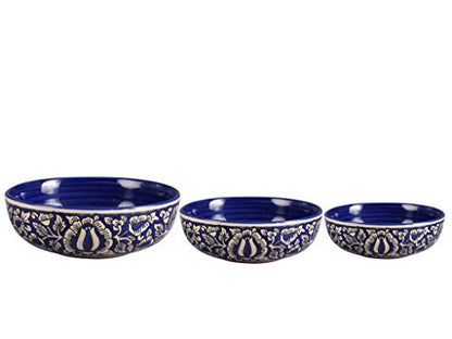 Tableware -  Caffeine Ceramic Handmade Blue Mughal Serving Bowl  - MYA-XYX-01