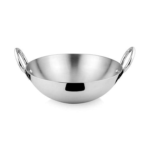 Cookware - 430 Stainless Steel Kadai Without Lid (Hammered/Plain)  Size - 20 Cm