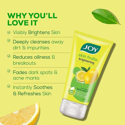 Joy Skin Fruits | Skin Brightening and Glowing | Fruit Infused Face Wash | With Lemon extracts & Active Fruit Boosters | Lemon Face Wash For Oily Skin | 100 ml