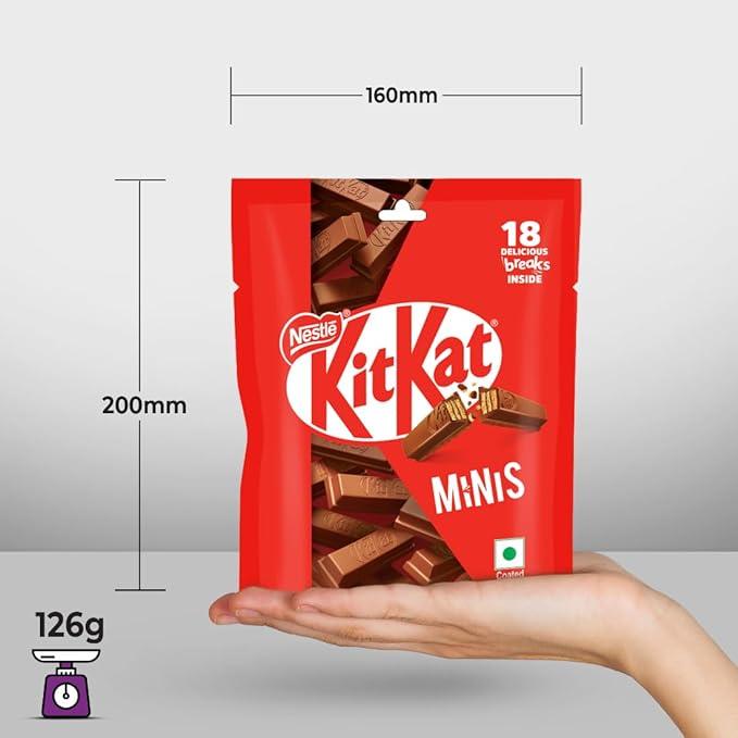 Nestlé KITKAT Minis, Chocolate Coated Wafer Bar, Share Bag, Miniature Pouch, 18x7g | 126g