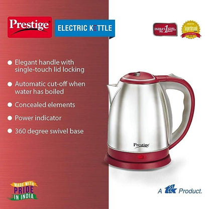 Prestige Stainless Steel 1.5 Litre Kettle 1500-Watts, Red