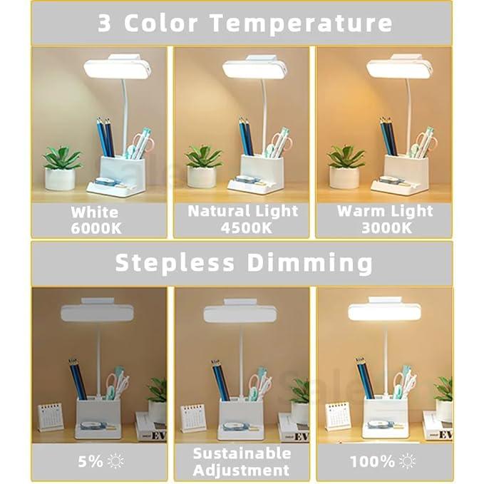 SaleOn Magnetic Detachable Desk Lamp, 3 Color Modes Lamp with Eye Care & Pen Holder, Reading Lamp with Flexible Gooseneck, Rechargeable Study Lamp with Adjustable Brightness & Phone Holder