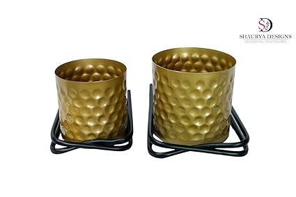 Metaledge Round Hammered planter s/2