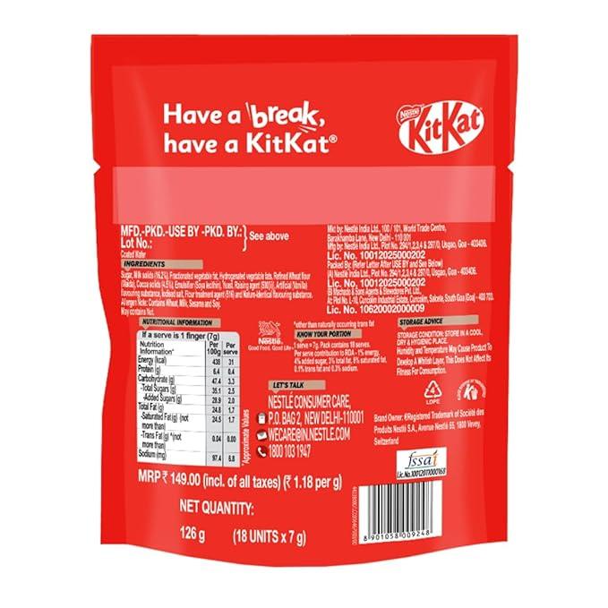 Nestlé KITKAT Minis, Chocolate Coated Wafer Bar, Share Bag, Miniature Pouch, 18x7g | 126g