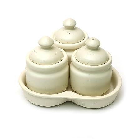 Stoneware - trio condiment set white