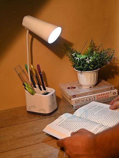 SaleOn Rechargeable Des Lamp Table Touch Lamp Study Lamp with Eye Care Feature and Phone Holder White Led Light -1797