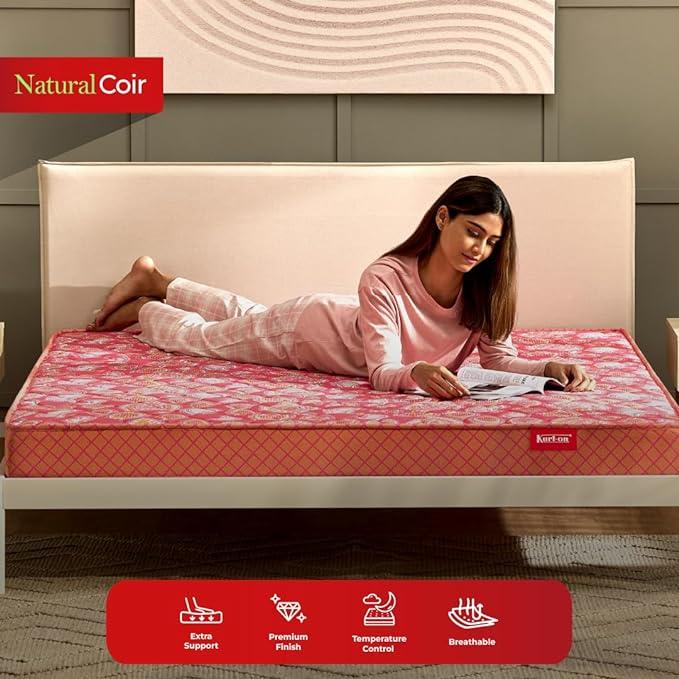 Kurl-On Mattress | Mattress Queen Bed, Natural Coir Pad Mattress, 5-Inch Bed Mattress, Mattress Queen Size, Coir Mattress (75x60x5 Inches, Firm Support)