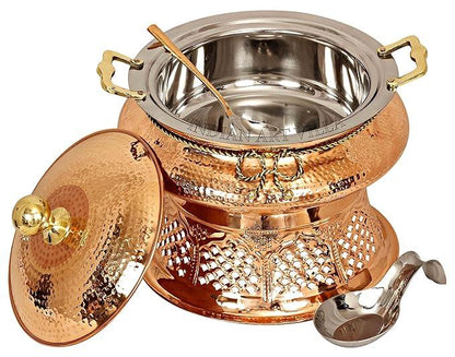 Soup Warmers & Tea Urns - Copper Handi With Self Hammered & Laser Design Stand