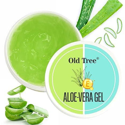 Old Tree Pure Aloe Vera Skin Gel (100g) - Non Sticky Aloe Vera Gel with Vitamin E for Glowing Skin, Body and Hair Care