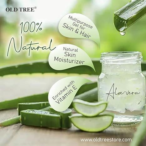 Old Tree Pure Aloe Vera Skin Gel (100g) - Non Sticky Aloe Vera Gel with Vitamin E for Glowing Skin, Body and Hair Care