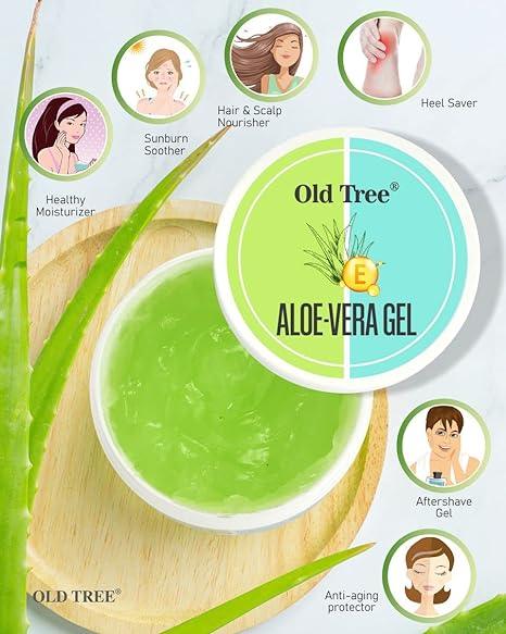 Old Tree Pure Aloe Vera Skin Gel (100g) - Non Sticky Aloe Vera Gel with Vitamin E for Glowing Skin, Body and Hair Care