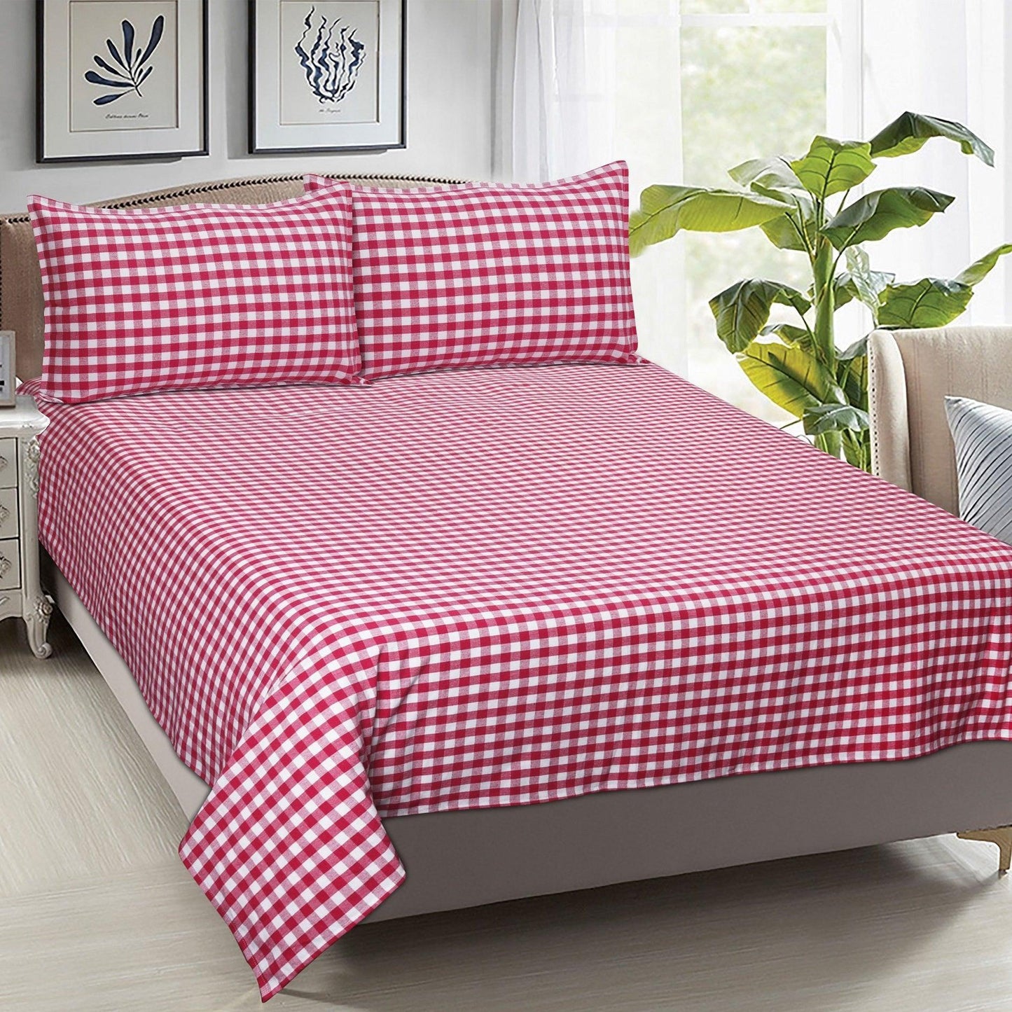 Bed linen economy-Bed sheet siyaram check- pillow cover(18 x 27 )