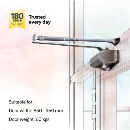 Yale DCR 502 Door Closer, EN Size 2, Silver.