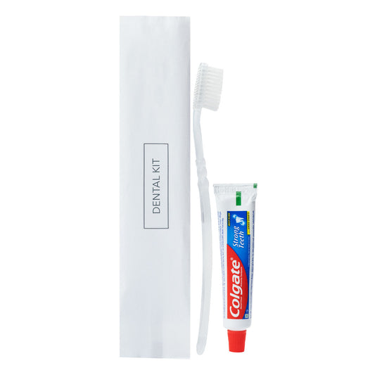 Sustainable Amenities- Dental Kit Cornstarch Colgate 8gm Toothpaste + Cornstarch Tooth Brush-Paper Pouches