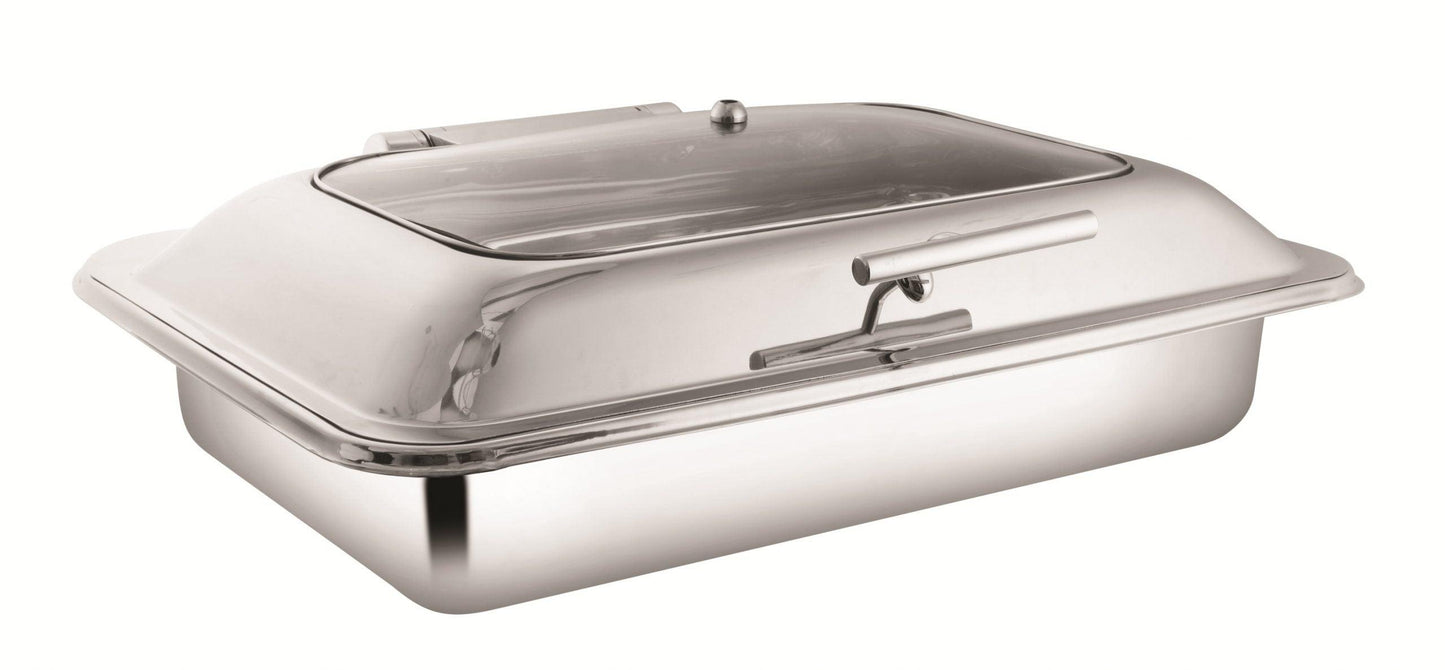 Chafing Dishes -  Rectangular Half Glass Lid Induction Top Chafer - 10 Litres (Code: CD13)