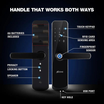 Ozone Morphy Eco Std Smart Lock with 4-way Unlock for Internal Doors | Free Installation | Door Thickness: 35-80 mm Wooden & Metal Smart Locks