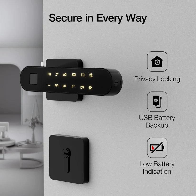 Ozone Trinity-R Smart Lock with 4-way Unlock for Internal Doors | Free Installation | Door Thickness: 35-65 mm Wooden & Metal Smart Locks