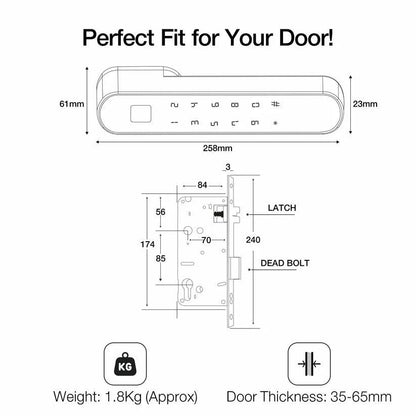 Ozone Trinity-R Smart Lock with 4-way Unlock for Internal Doors | Free Installation | Door Thickness: 35-65 mm Wooden & Metal Smart Locks