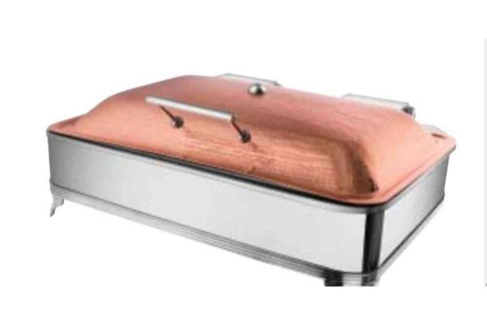 Chafing Dishes - Rectangular Chafer With Plain Rose Gold Lid & Frame Stand