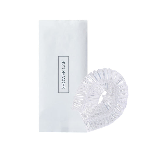 Sustainable Amenities - Shower Cap - Compostable Machine Frill Locked Shower Cap - Paper Pouches