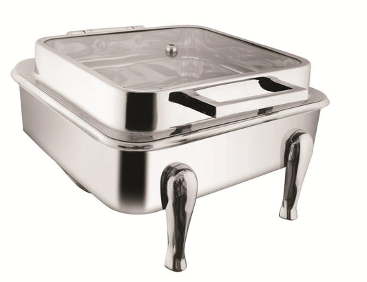 Chafing Dishes - Square Full Glass Lid Chafer with Stand - 7 Litres (Code: CD09)