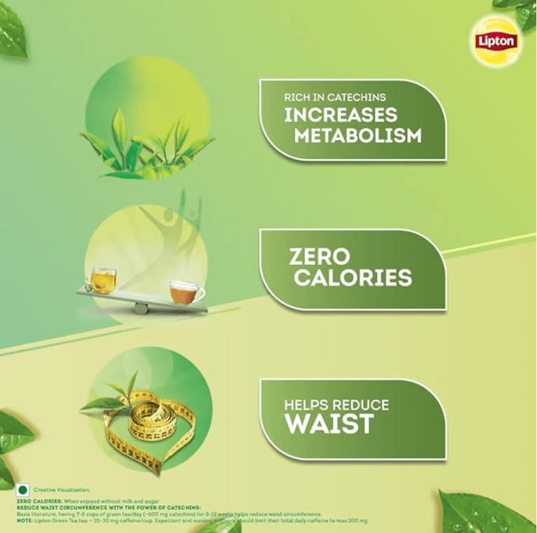 Lipton Honey Lemon Green Tea Bags 100 pcs, All Natural Flavour, Zero Calories - Improves Metabolism & Reduces Waist