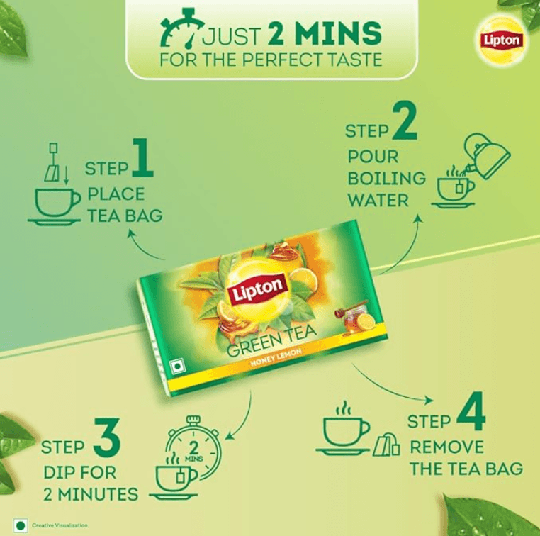 Lipton Honey Lemon Green Tea Bags 100 pcs, All Natural Flavour, Zero Calories - Improves Metabolism & Reduces Waist