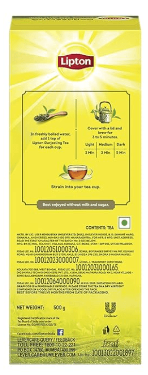 Lipton Darjeeling Long Leaf Loose Tea 500 G Pack, 100% Pure And Authentic Darjeeling Long Leaf Black Tea, 500 Grams