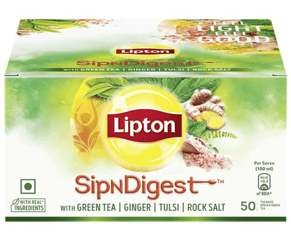 Lipton Sipndigest with Green Tea, Ginger, Tulsi & Rock Salt (Spiced Green Tea Bags), 50 Pcs, 90 Grams