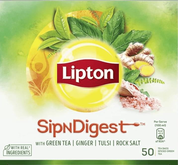 Lipton Sipndigest with Green Tea, Ginger, Tulsi & Rock Salt (Spiced Green Tea Bags), 50 Pcs, 90 Grams