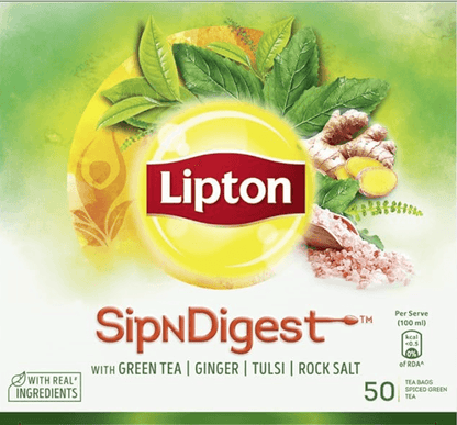 Lipton Sipndigest with Green Tea, Ginger, Tulsi & Rock Salt (Spiced Green Tea Bags), 50 Pcs, 90 Grams