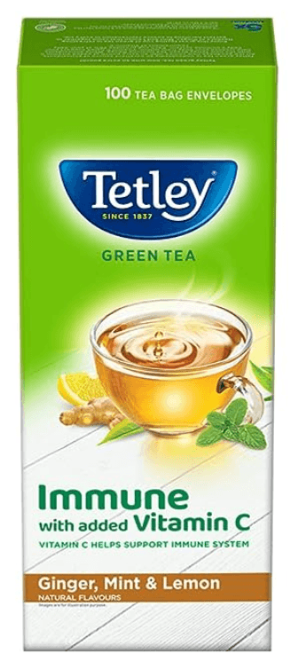 Tetley Green Tea Immune, With Added Vitamin C, Ginger, Mint & Lemon, 100 Tea Bags, 1.4gx100