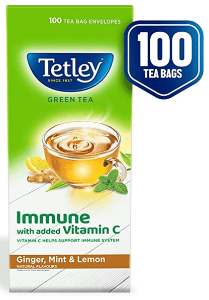 Tetley Green Tea Immune, With Added Vitamin C, Ginger, Mint & Lemon, 100 Tea Bags, 1.4gx100