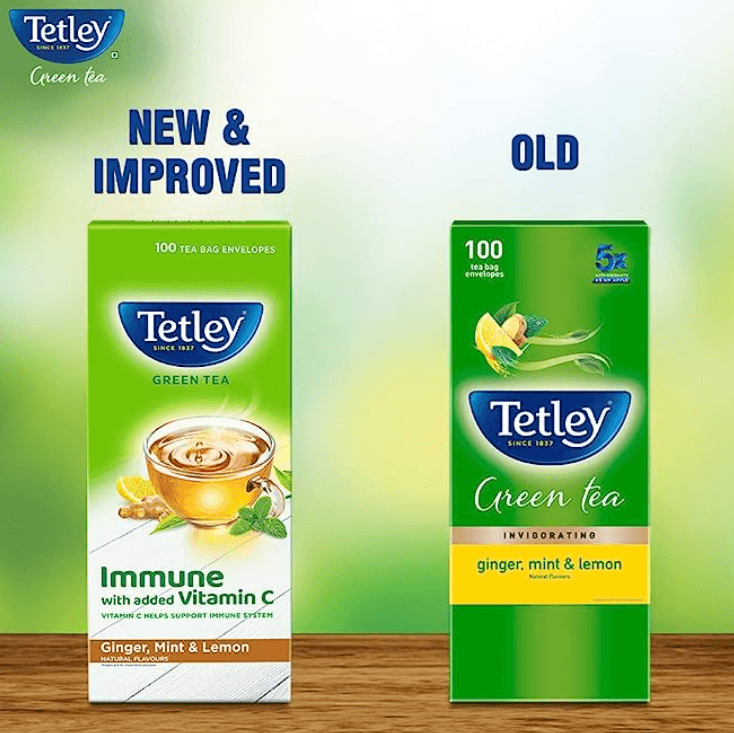 Tetley Green Tea Immune, With Added Vitamin C, Ginger, Mint & Lemon, 100 Tea Bags, 1.4gx100