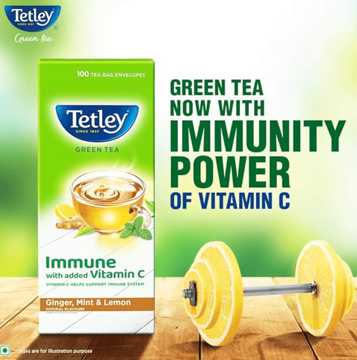 Tetley Green Tea Immune, With Added Vitamin C, Ginger, Mint & Lemon, 100 Tea Bags, 1.4gx100