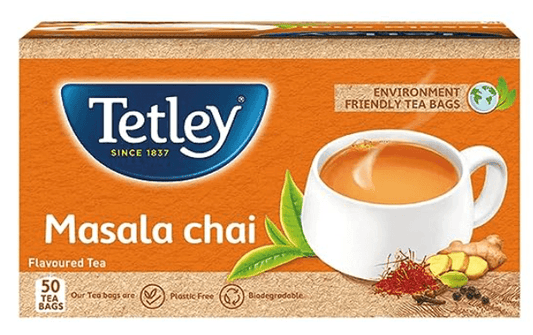 Tetley | Masala Chai With Natural Flavour | Black Tea | 50 Tea Bags, 100 Grams