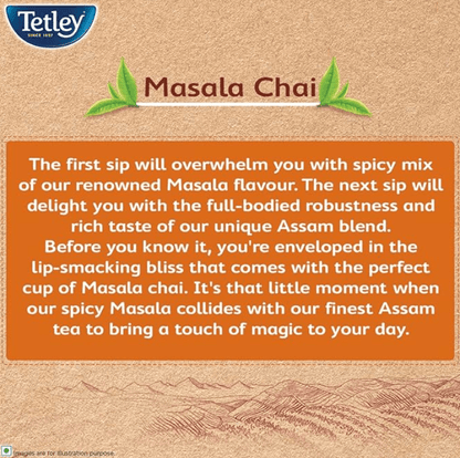 Tetley | Masala Chai With Natural Flavour | Black Tea | 50 Tea Bags, 100 Grams