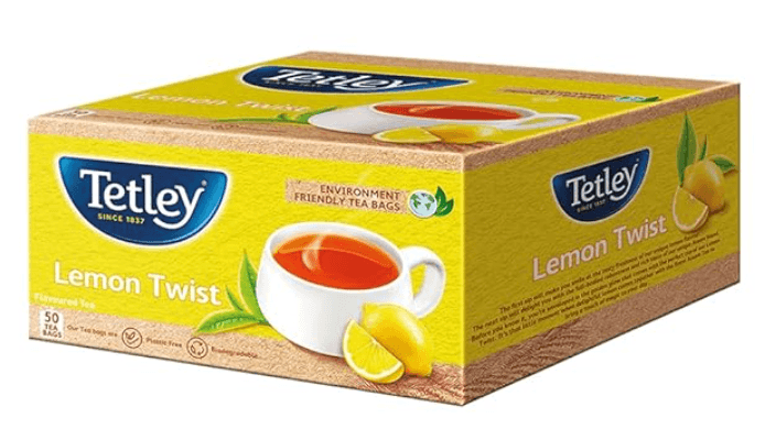 Tetley | Lemon Flavoured Refreshing Tea | Black Tea | 50 Tea Bags, 100 Grams