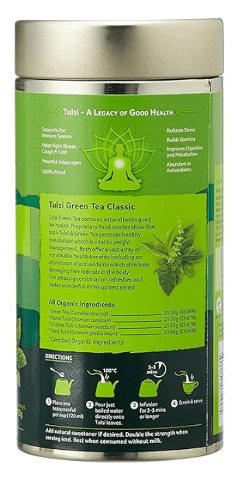 ORGANIC INDIA Tulsi Green Tea Classic Tin (100gm) - Pack of 2