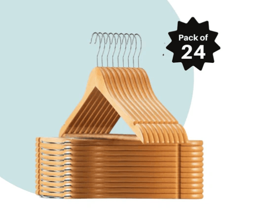 Extra Strong Wooden Hangers For Suits | Wooden Hanger for Clothes Pack Of 24