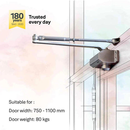 Yale YDC-2022 Door Closer ,EN Size 2-4, Silver.