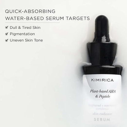 Kimirica Skin Radiance Face Serum with 100% Plant-based AHA & Peptide for Youthful Glow, Even-Toned Skin & Dark Circle & Spots, For Glowing Skin 100% Vegan 30ml