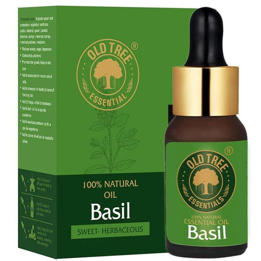 Old Tree Pure and Natural Basil Essential Oil (15ml) - for Skin, Hair Care, Stress Relief - Undiluted Essential Oil with Dropper for Aromatherapy and Relaxation