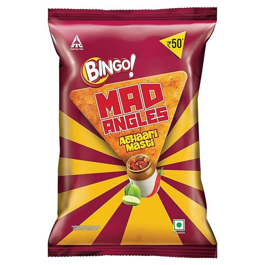 Bingo! Mad Angles Achaari Masti – Mango Pickle Flavour Crunchy Triangle Chips Pack - 130 g