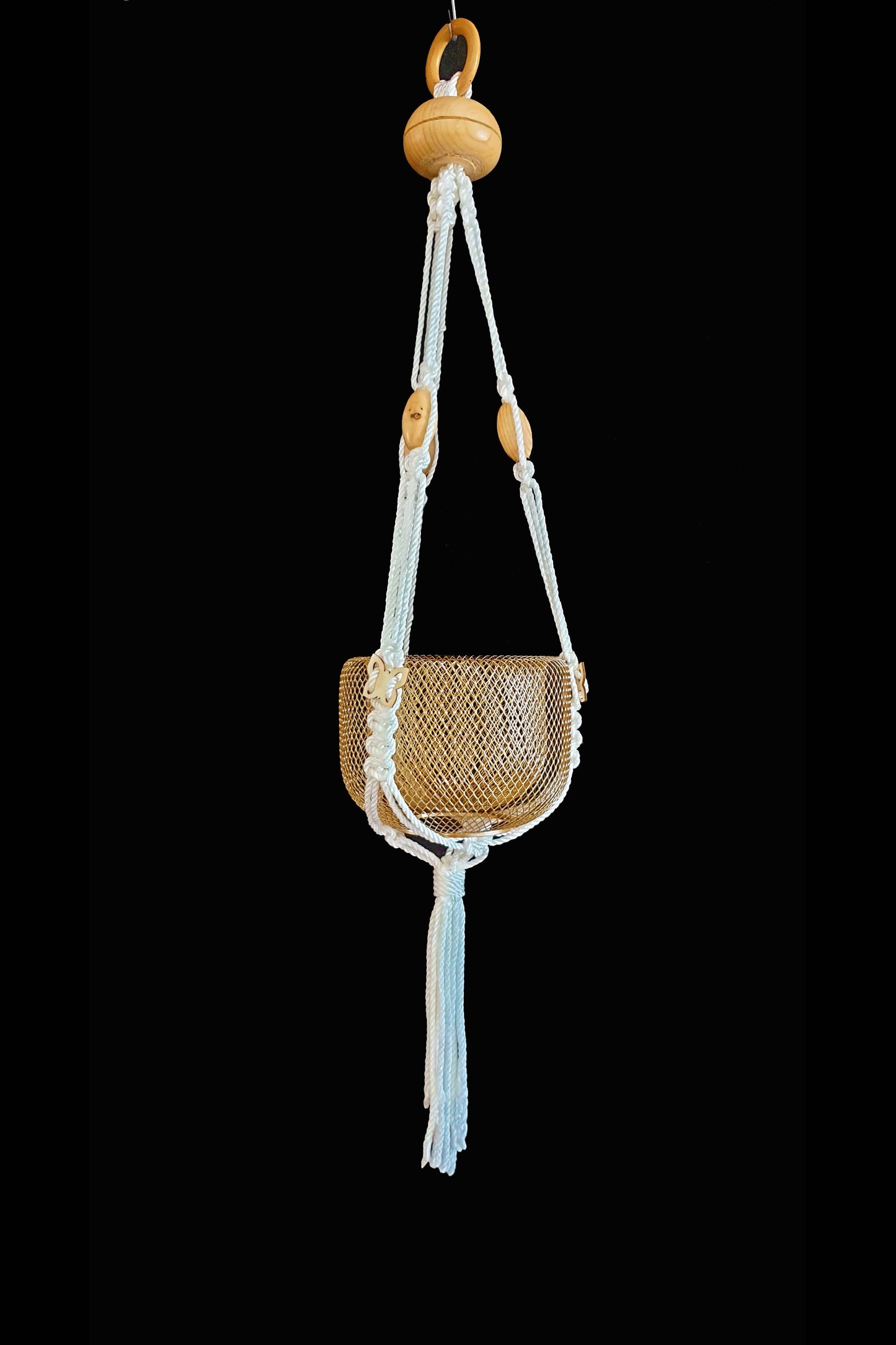 Metaledge Wood Hanging Planter   -  Brass Plating with Wood and Rope