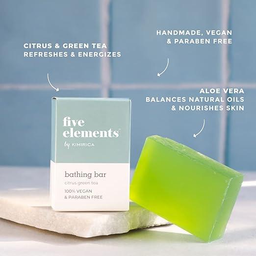 Kimirica Five Elements Citrus Green Tea Bathing Soap Bar For Deep Cleansing and Toning Handmade for All Skin Types Men and Women 100% Vegan & Paraben Free, (100g)