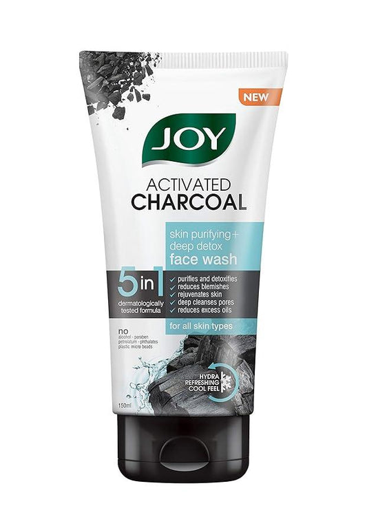 Joy Charcoal Face Wash for Oil Control & Dirt Removal (150ml) | Fights Pollution, Blackheads, Acne & Pimples | Activated Charcoal Face Wash For Oily Skin For Men & Women